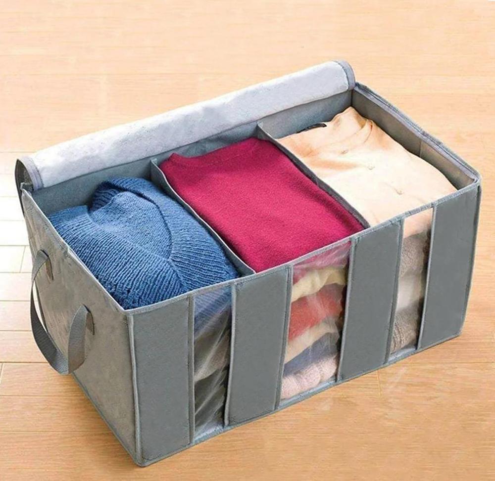 3-Compartment Storage Box Brown Transparent Handles - Image 2