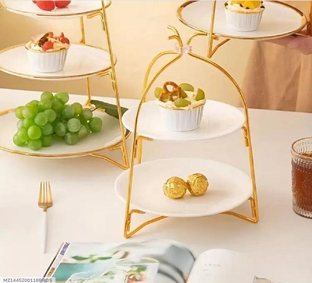 Golden 3-Tier Fruit & Dessert Stand with Iron Construction - Image 6