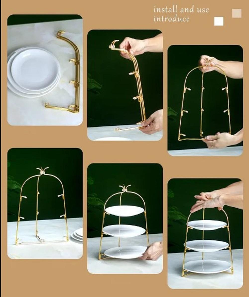 Golden 3-Tier Fruit & Dessert Stand with Iron Construction - Image 3