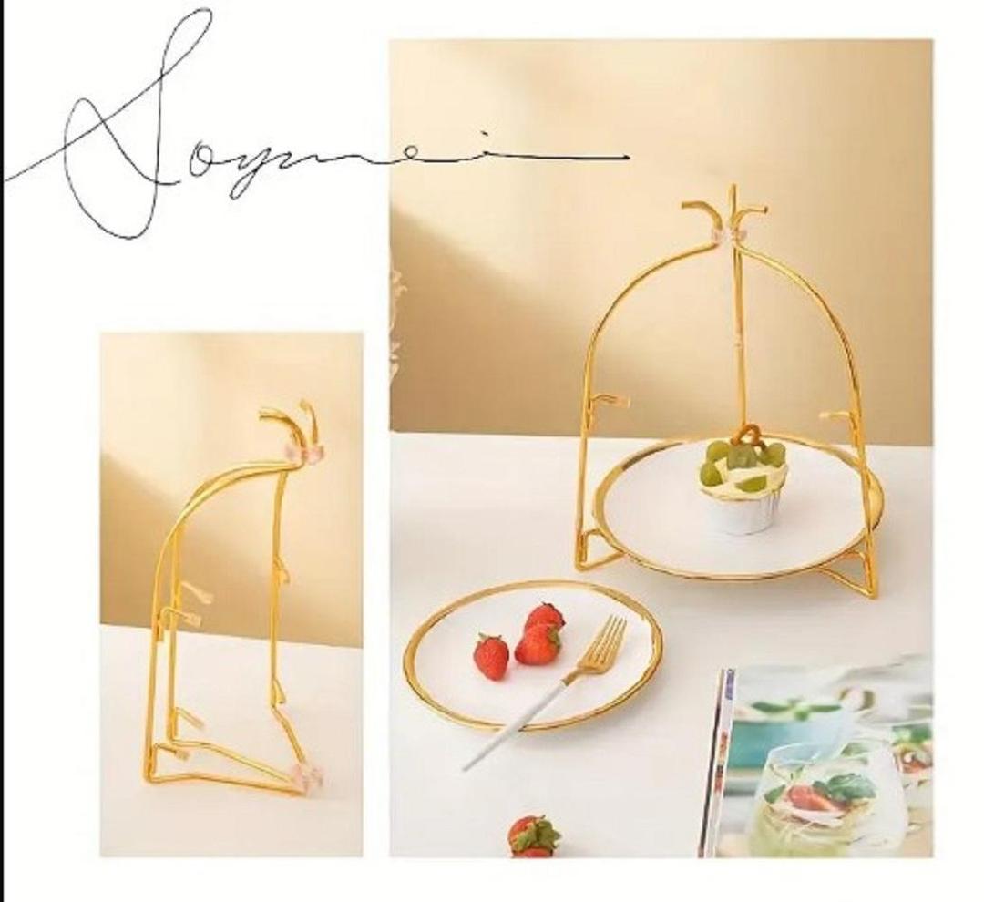 Golden 3-Tier Fruit & Dessert Stand with Iron Construction - Image 4