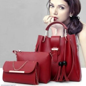 Maroon PU Leather 3-Piece Women's Handbag Set