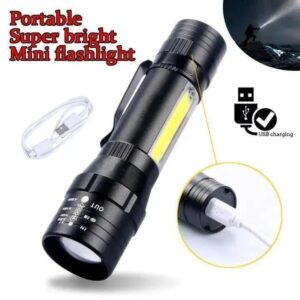 USB Rechargeable Mini Flashlight Black Metal 62Hr