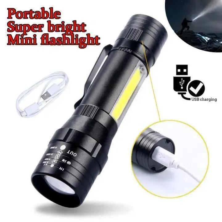 USB Rechargeable Mini Flashlight Black Metal 62Hr