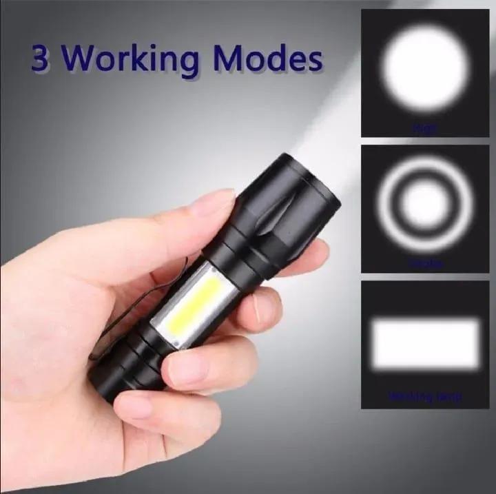 USB Rechargeable Mini Flashlight Black Metal 62Hr - Image 2