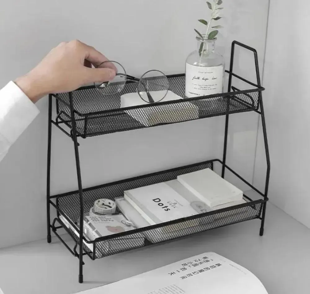 Black Two-Tier Bathroom Storage Rack 38x17x15cm - Image 3