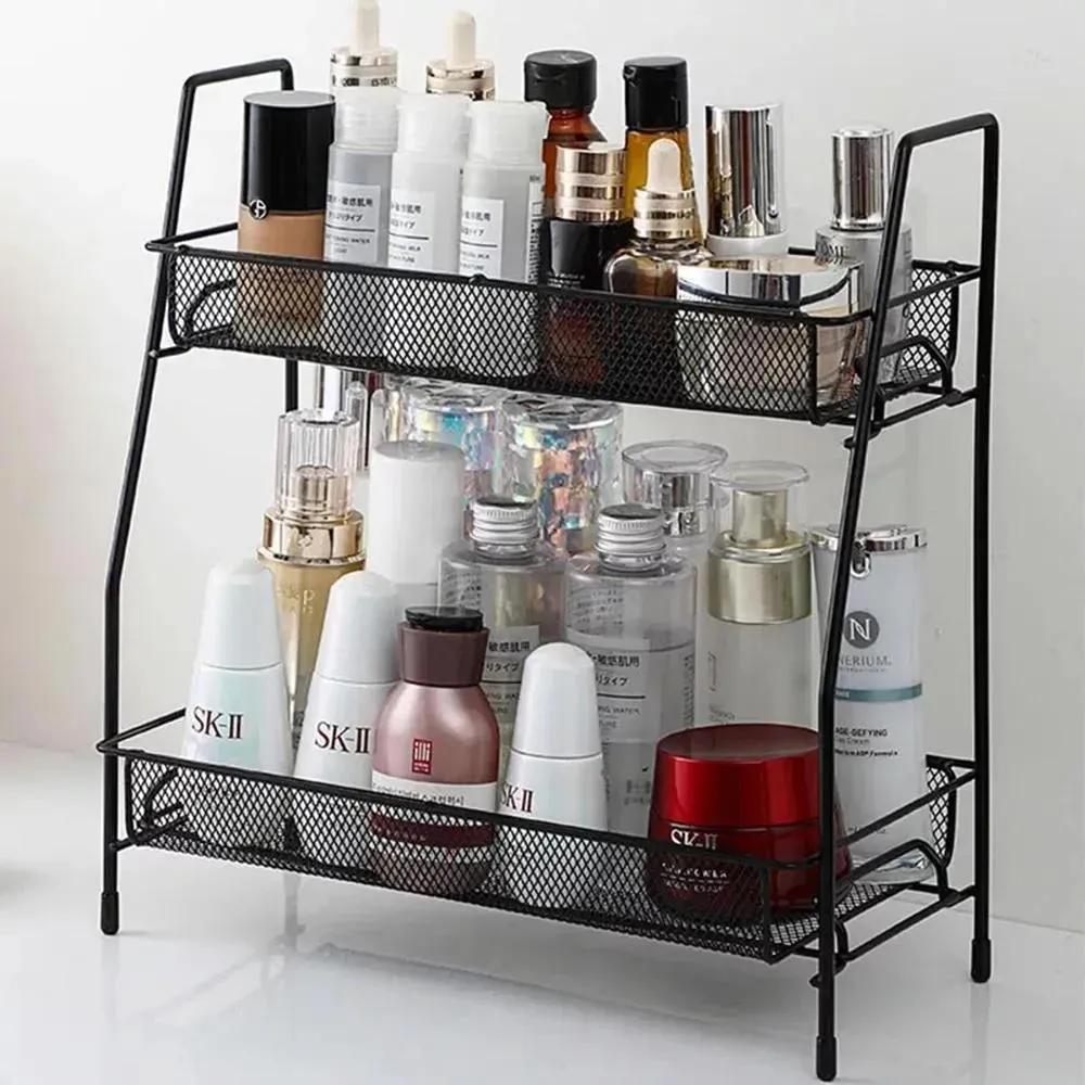 Black Two-Tier Bathroom Storage Rack 38x17x15cm - Image 4