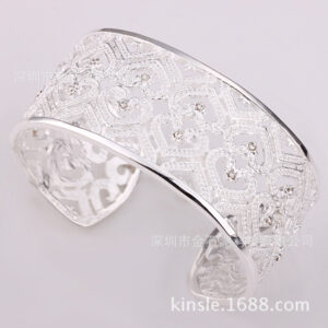 Silver Heart Bracelet with Zircon Stones for Women