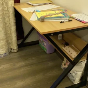 Study Table with Storage Shelf | Computer Desk | Wooden Office Table | Laptop Desk | Writing Desk | Modern Metal Frame Home Office Table
