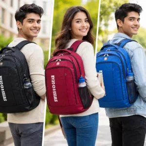 Multi-Compartment College Office Backpack Blue Red Black