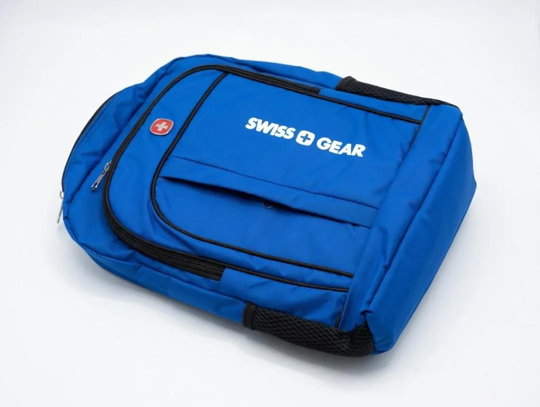 Multi-Compartment College Office Backpack Blue Red Black - Image 3