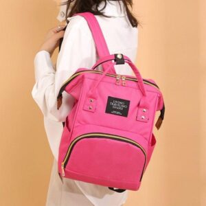 Pink Nylon Backpack with Gold Zipper for Women