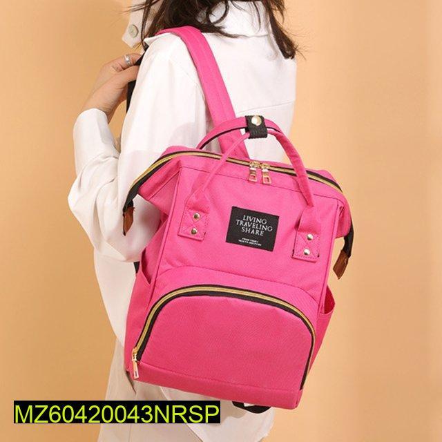 Pink Nylon Backpack with Gold Zipper for Women - Image 8