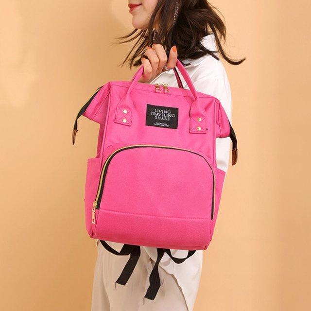 Pink Nylon Backpack with Gold Zipper for Women - Image 4