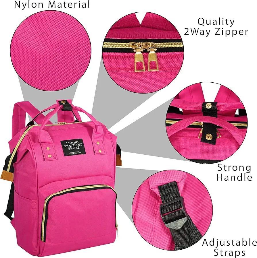 Pink Nylon Backpack with Gold Zipper for Women - Image 5