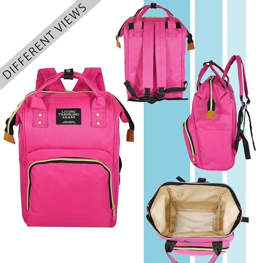 Pink Nylon Backpack with Gold Zipper for Women - Image 6
