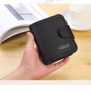 Men's Black Leather Wallet with Zipper Closure