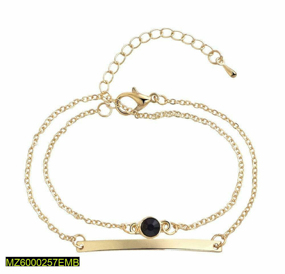 Golden Plated Hand Bracelet with Black Stone for Women - Image 2