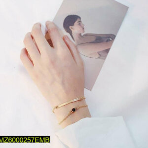 Golden Plated Hand Bracelet with Black Stone for Women