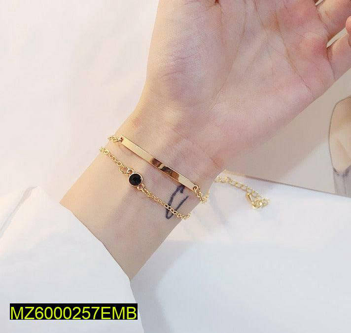 Golden Plated Hand Bracelet with Black Stone for Women - Image 3