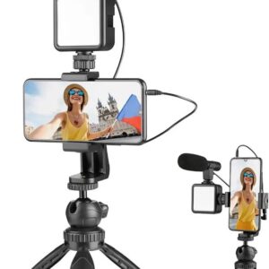 Portable Tripod Stand with Mic & Light Black