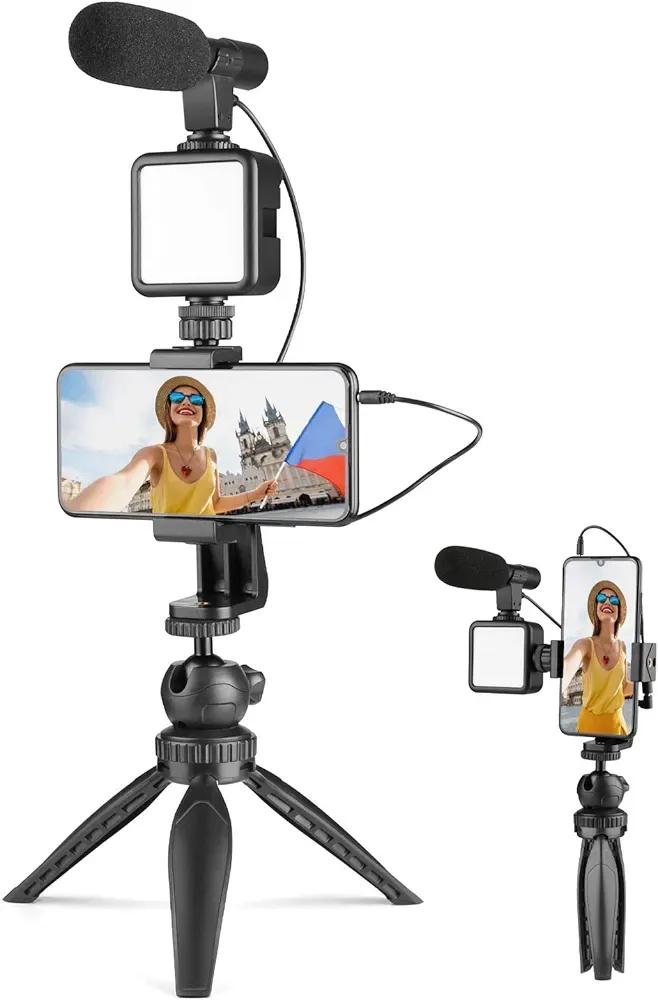 Portable Tripod Stand with Mic & Light Black