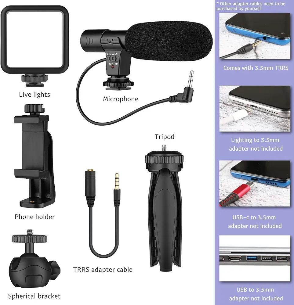 Portable Tripod Stand with Mic & Light Black - Image 2