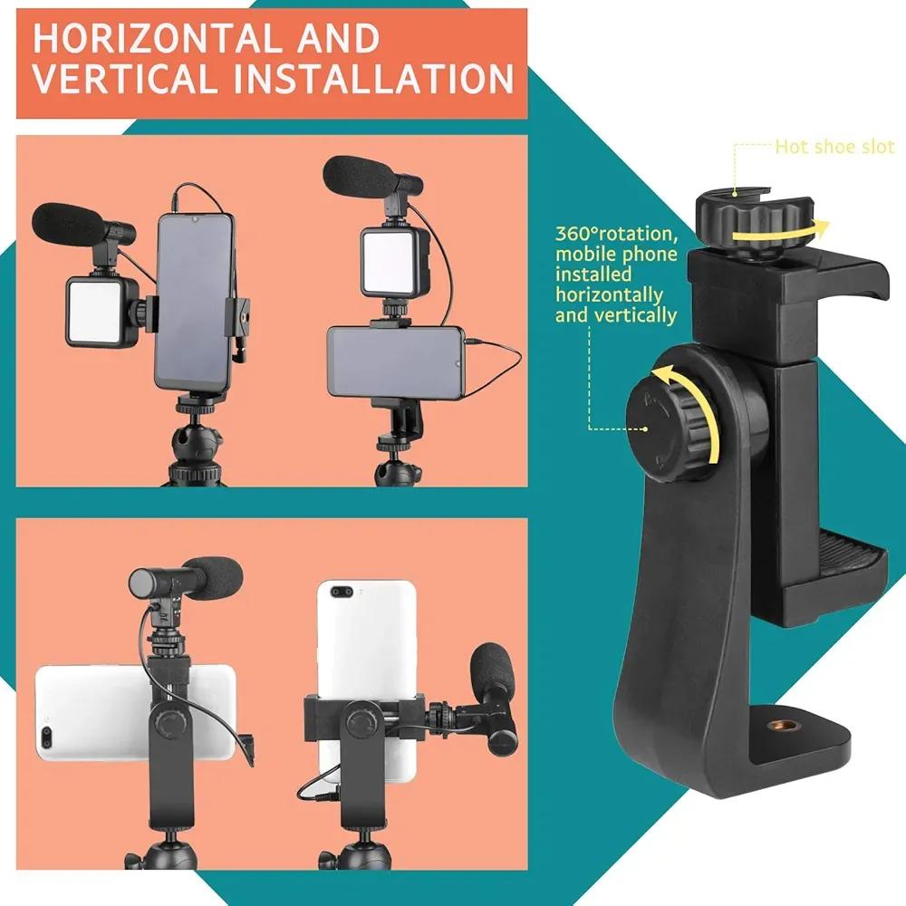 Portable Tripod Stand with Mic & Light Black - Image 5